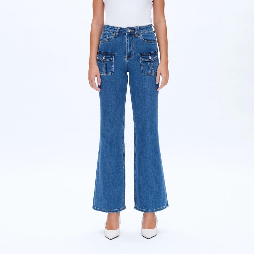 High Rise Flare Jeans with Finished Hem-Jeans-BAYEAS-24-SLEEK-Urbanheer