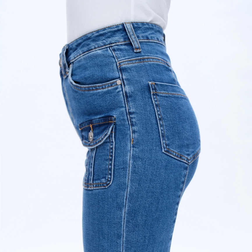 High Rise Flare Jeans with Finished Hem-Jeans-BAYEAS-24-SLEEK-Urbanheer