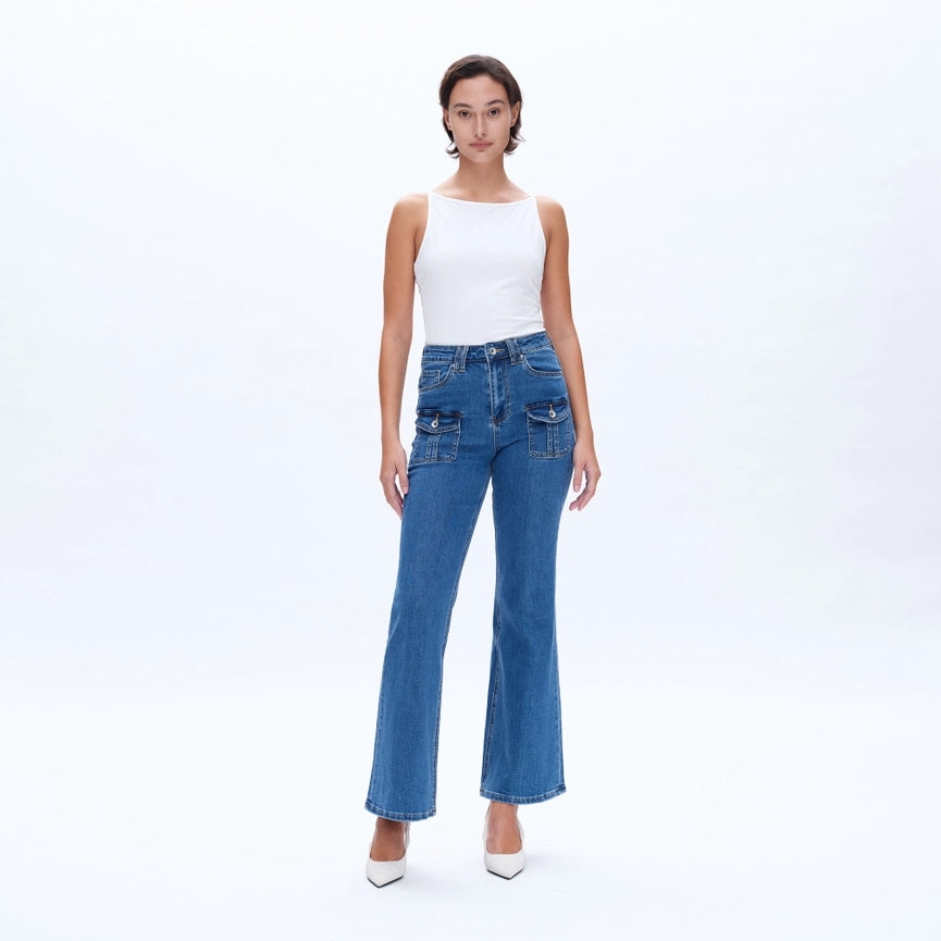 High Rise Flare Jeans with Finished Hem-Jeans-BAYEAS-24-SLEEK-Urbanheer