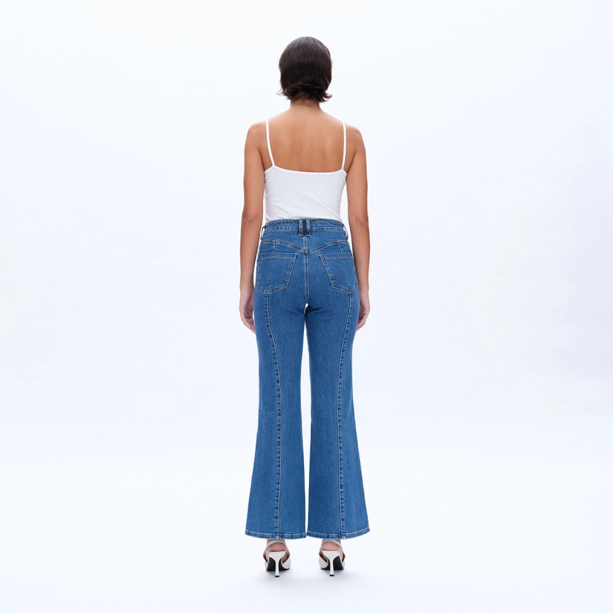 High Rise Flare Jeans with Finished Hem-Jeans-BAYEAS-24-SLEEK-Urbanheer