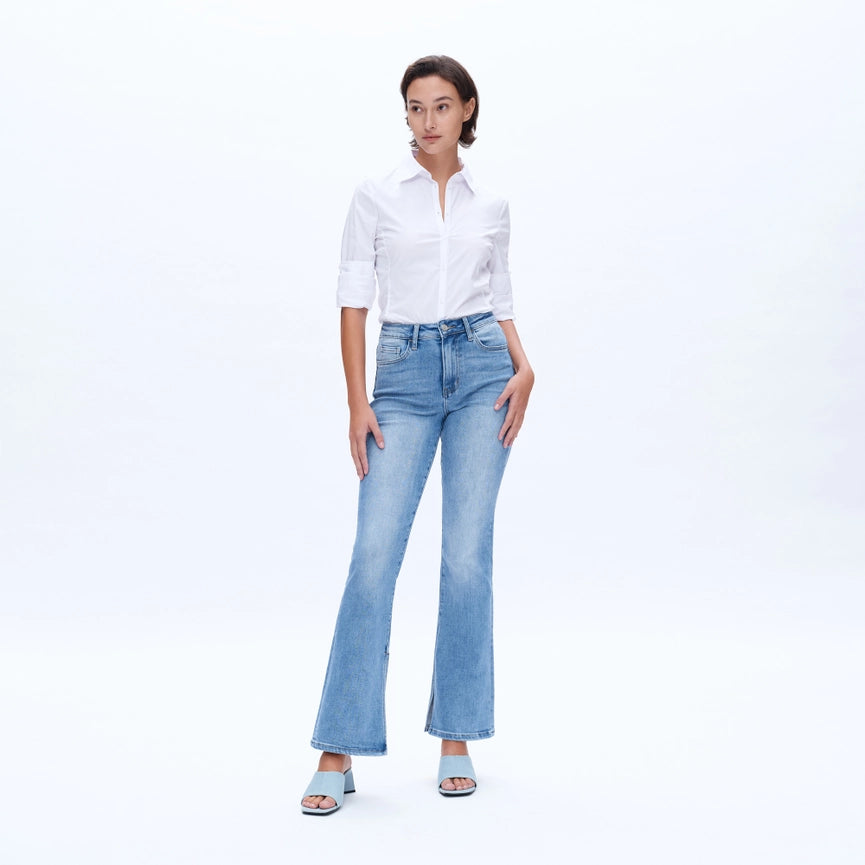 High Rise Flare Jeans with Finished Hem(Slit) AURORA-Jeans-BAYEAS-24-AURORA-Urbanheer