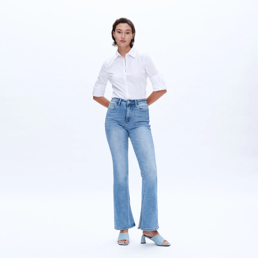 High Rise Flare Jeans with Finished Hem(Slit) AURORA-Jeans-BAYEAS-24-AURORA-Urbanheer