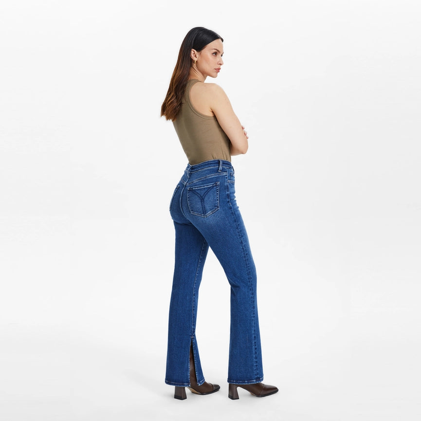 High Rise Flare Jeans with Finished Hem(Slit) STARLIGHT-Jeans-BAYEAS-26-STARLIGHT-Urbanheer