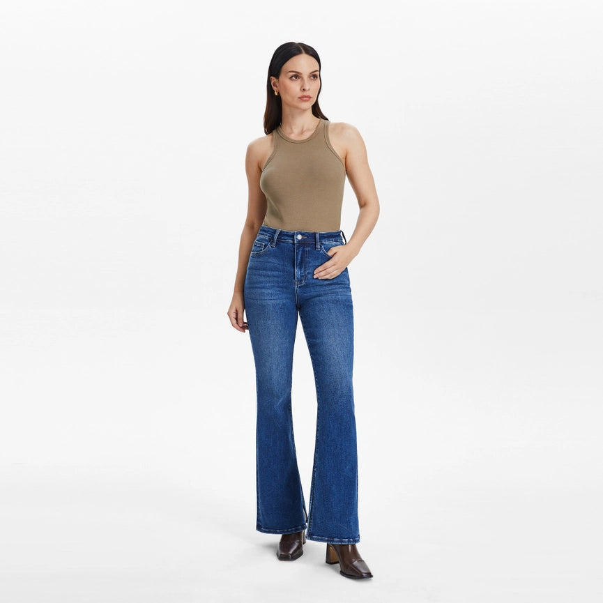 High Rise Flare Jeans with Finished Hem(Slit) STARLIGHT-Jeans-BAYEAS-26-STARLIGHT-Urbanheer