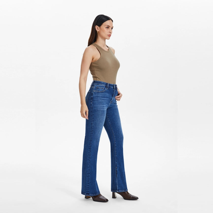 High Rise Flare Jeans with Finished Hem(Slit) STARLIGHT-Jeans-BAYEAS-26-STARLIGHT-Urbanheer