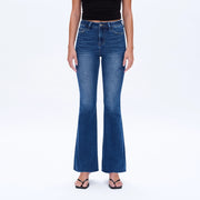 High Rise Flare Jeans with Raw Hem MIDNIGHT THUNDER-Jeans-BAYEAS-24-MIDNIGHT THUNDER-Urbanheer