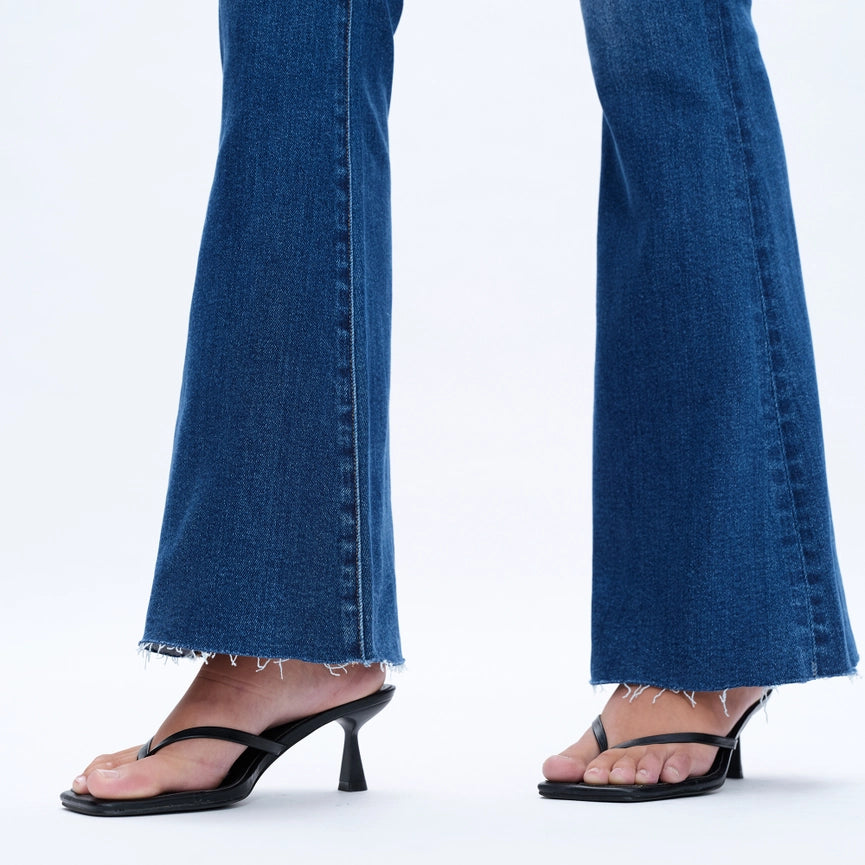 High Rise Flare Jeans with Raw Hem MIDNIGHT THUNDER-Jeans-BAYEAS-24-MIDNIGHT THUNDER-Urbanheer