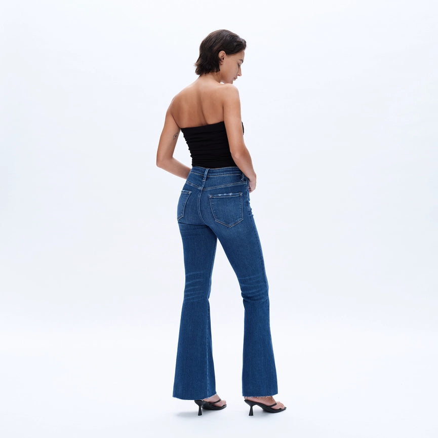 High Rise Flare Jeans with Raw Hem MIDNIGHT THUNDER-Jeans-BAYEAS-24-MIDNIGHT THUNDER-Urbanheer