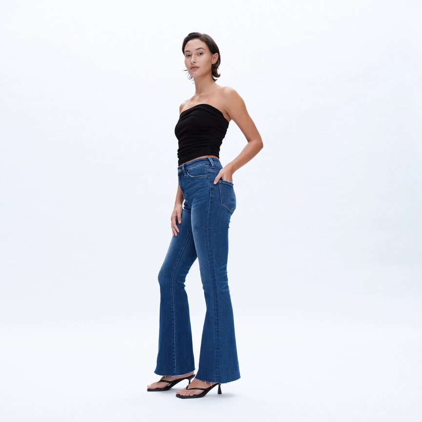 High Rise Flare Jeans with Raw Hem MIDNIGHT THUNDER-Jeans-BAYEAS-24-MIDNIGHT THUNDER-Urbanheer