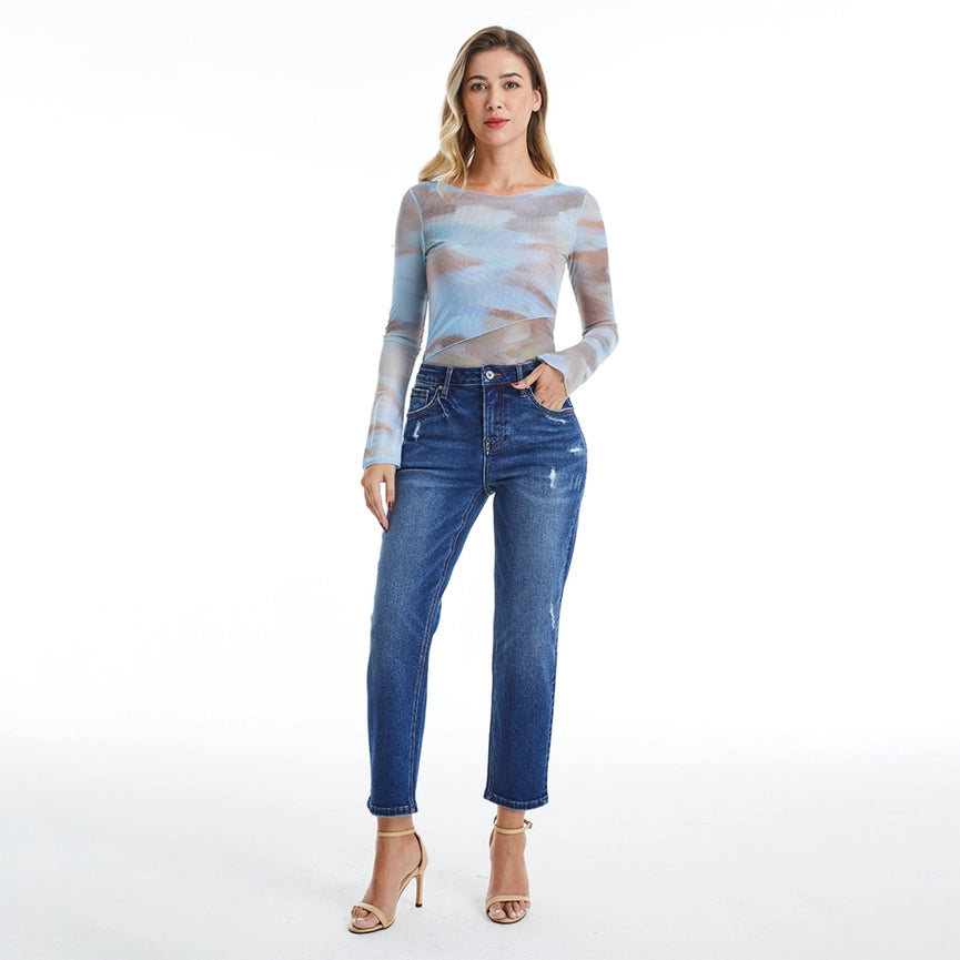 High Rise Mom Jeans with Finished Hem BLUEBELL-Jeans-BAYEAS-14w-BLUEBELL-Urbanheer