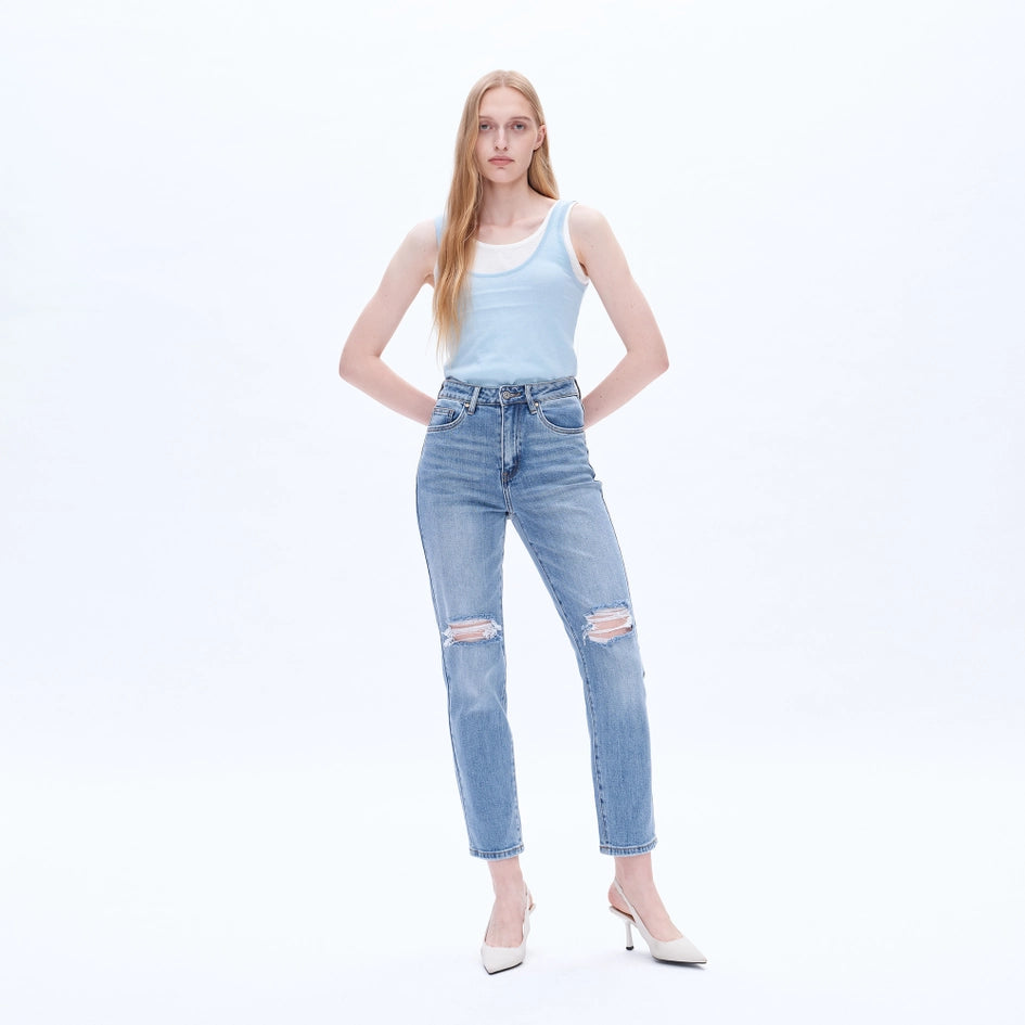 High Rise Mom Jeans with Finished Hem BRILLIANCY-Jeans-BAYEAS-24-BRILLIANCY-Urbanheer