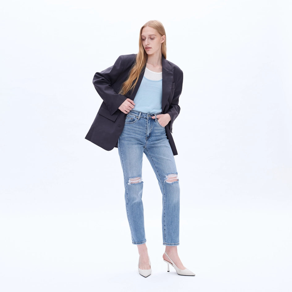 High Rise Mom Jeans with Finished Hem BRILLIANCY-Jeans-BAYEAS-24-BRILLIANCY-Urbanheer