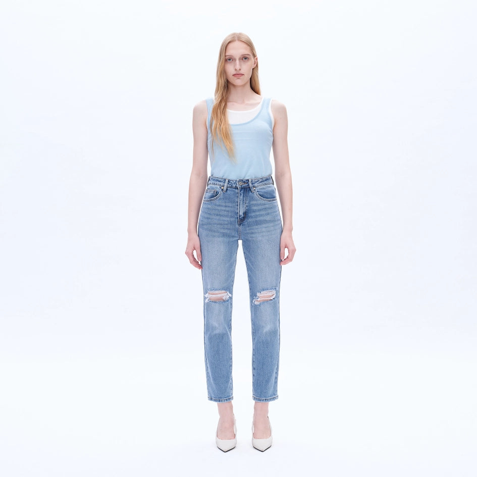 High Rise Mom Jeans with Finished Hem BRILLIANCY-Jeans-BAYEAS-24-BRILLIANCY-Urbanheer