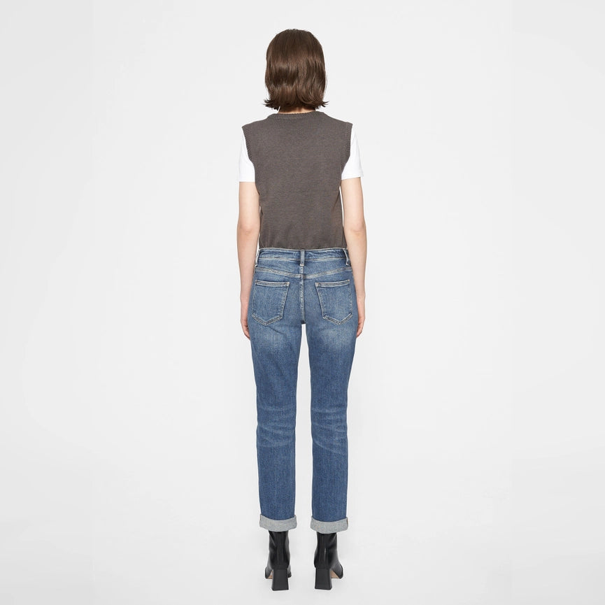 High Rise Mom Jeans with Rolled Hem DARK BLUE-Jeans-BAYEAS-24-DARK BLUE-Urbanheer