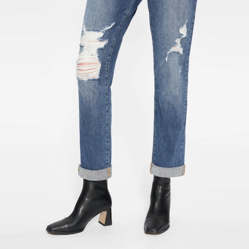 High Rise Mom Jeans with Rolled Hem DARK BLUE-Jeans-BAYEAS-24-DARK BLUE-Urbanheer