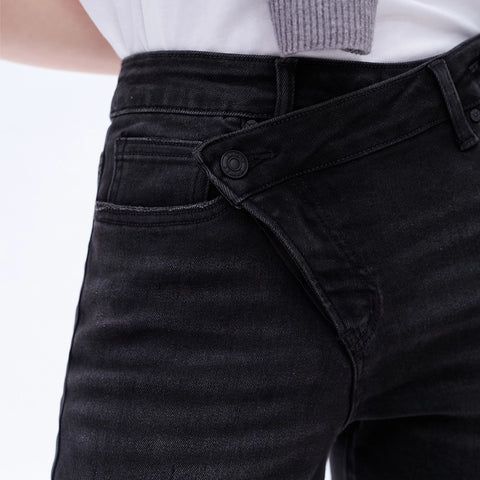 High Rise Mom Jeans with Rolled Hem IRON BLACK-Jeans-BAYEAS-24-IRON BLACK-Urbanheer