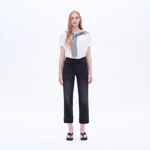 High Rise Mom Jeans with Rolled Hem IRON BLACK-Jeans-BAYEAS-24-IRON BLACK-Urbanheer