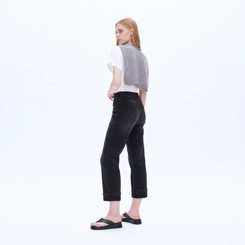 High Rise Mom Jeans with Rolled Hem IRON BLACK-Jeans-BAYEAS-24-IRON BLACK-Urbanheer