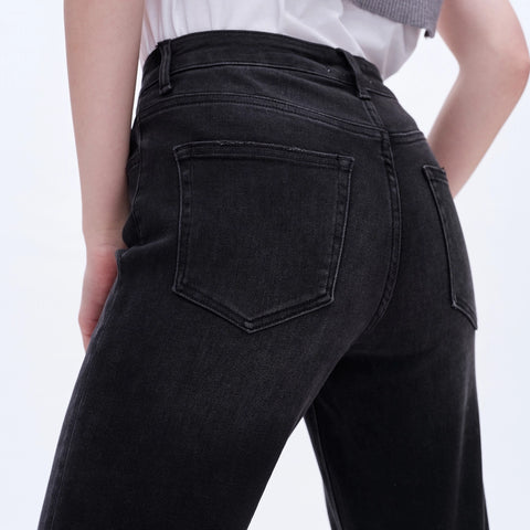 High Rise Mom Jeans with Rolled Hem IRON BLACK-Jeans-BAYEAS-24-IRON BLACK-Urbanheer