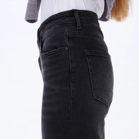 High Rise Mom Jeans with Rolled Hem IRON BLACK-Jeans-BAYEAS-24-IRON BLACK-Urbanheer