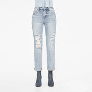 High Rise Mom Jeans with Rolled Hem LIGHT BLUE-Jeans-BAYEAS-24-LIGHT BLUE-Urbanheer