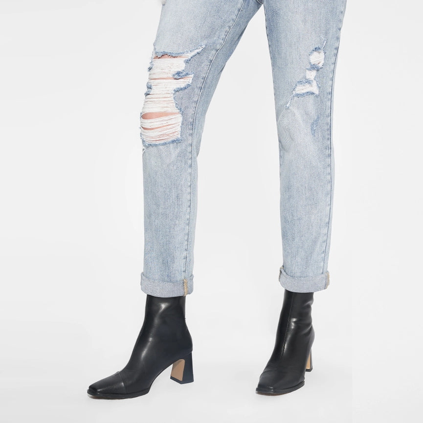 High Rise Mom Jeans with Rolled Hem LIGHT BLUE-Jeans-BAYEAS-24-LIGHT BLUE-Urbanheer