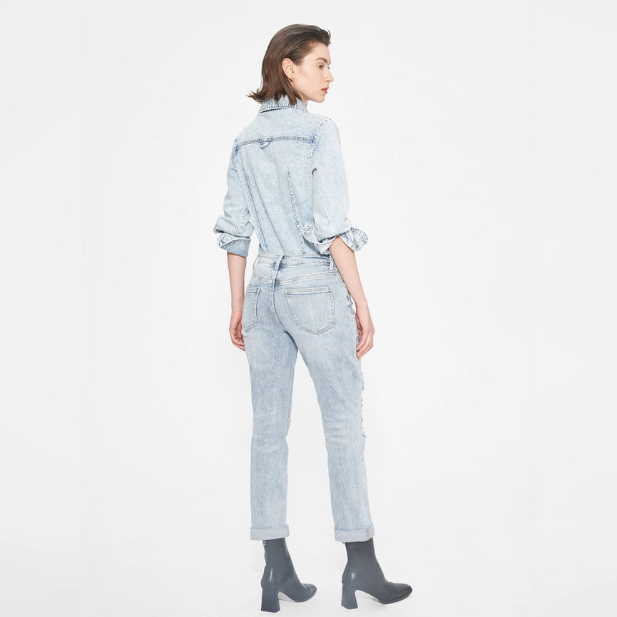 High Rise Mom Jeans with Rolled Hem LIGHT BLUE-Jeans-BAYEAS-24-LIGHT BLUE-Urbanheer