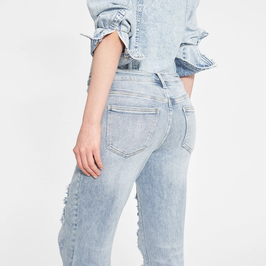 High Rise Mom Jeans with Rolled Hem LIGHT BLUE-Jeans-BAYEAS-24-LIGHT BLUE-Urbanheer