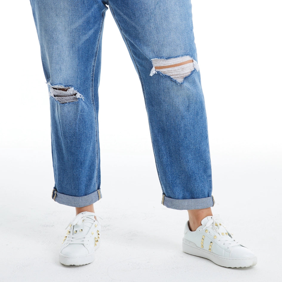 High Rise Relaxed Boyfriend Jeans with Rolled Hem MIDNIGHT THUNDER-Jeans-BAYEAS-14W-MIDNIGHT THUNDER-Urbanheer