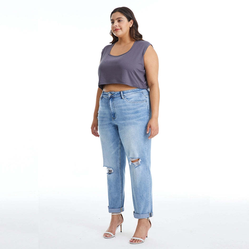 High Rise Relaxed Boyfriend Jeans with Rolled Hem SOUTHERN-Jeans-BAYEAS-14W-SOUTHERN-Urbanheer
