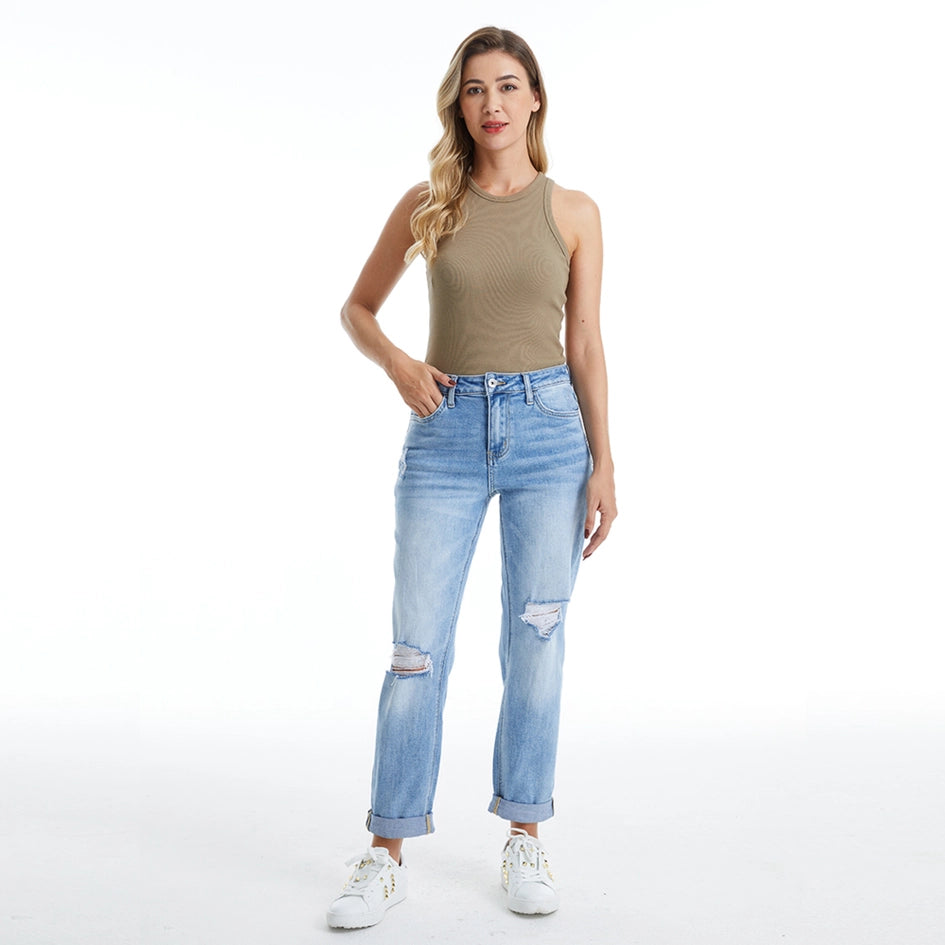 High Rise Relaxed Boyfriend Jeans with Rolled Hem SOUTHERN-Jeans-BAYEAS-14W-SOUTHERN-Urbanheer