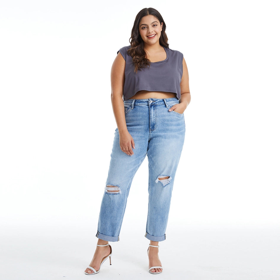 High Rise Relaxed Boyfriend Jeans with Rolled Hem SOUTHERN-Jeans-BAYEAS-14W-SOUTHERN-Urbanheer