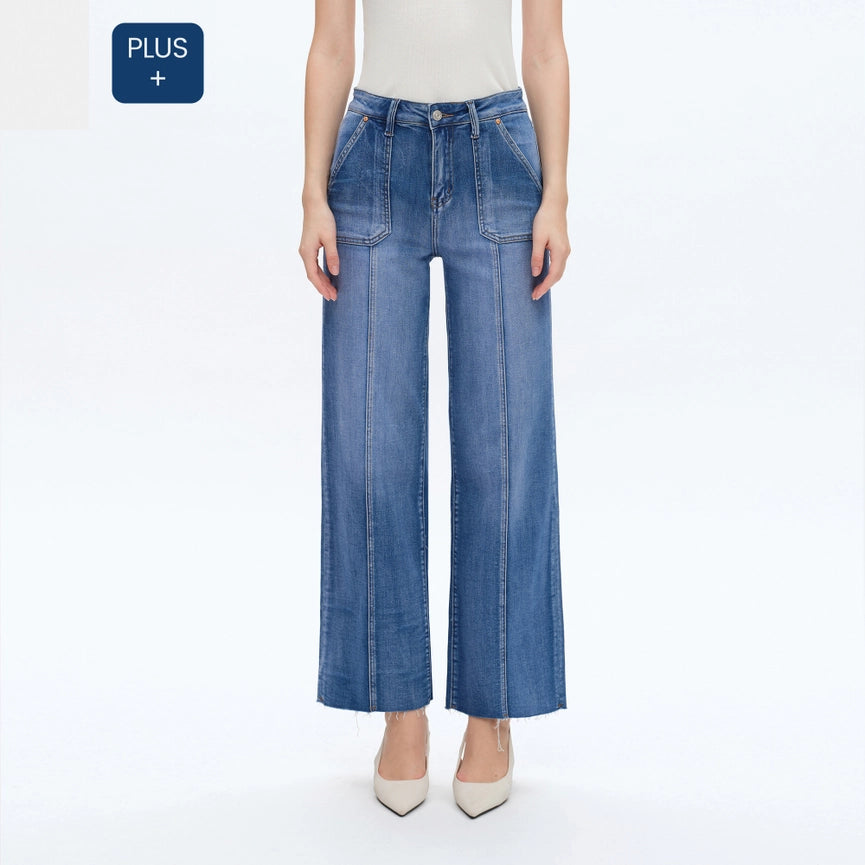 High Rise Relaxed Straight Jeans with Raw Hem BLUELOVER-Jeans-BAYEAS-14W-BLUELOVER-Urbanheer