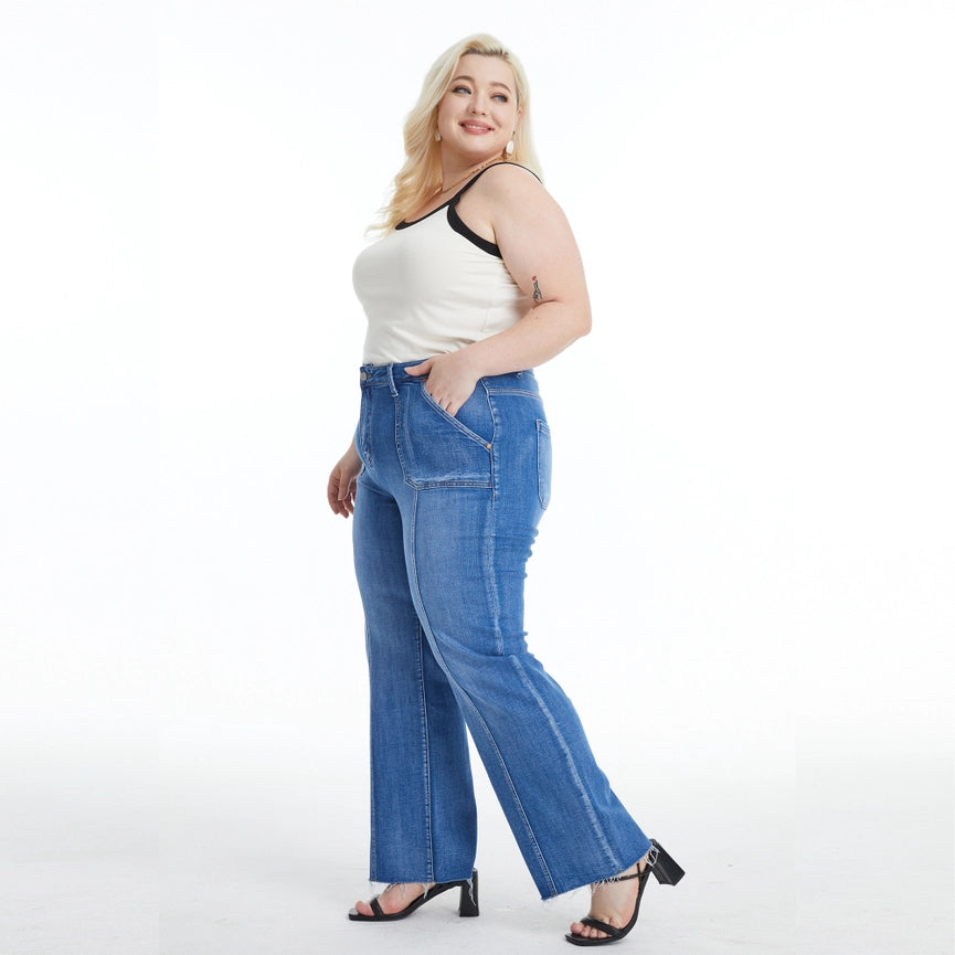 High Rise Relaxed Straight Jeans with Raw Hem BLUELOVER-Jeans-BAYEAS-14W-BLUELOVER-Urbanheer