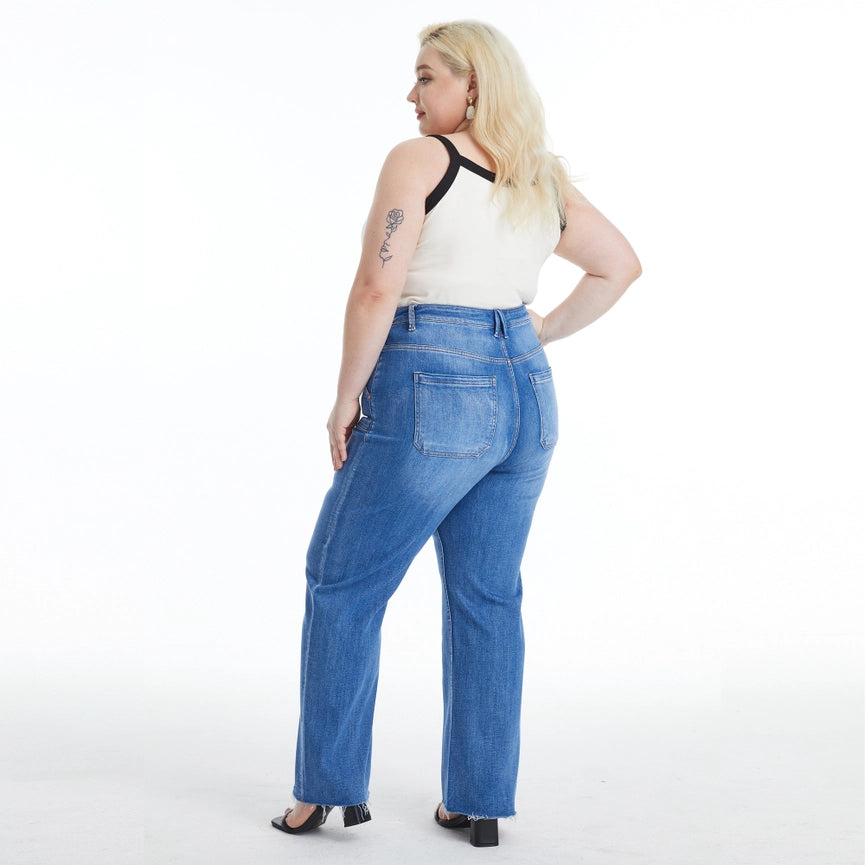 High Rise Relaxed Straight Jeans with Raw Hem BLUELOVER-Jeans-BAYEAS-14W-BLUELOVER-Urbanheer