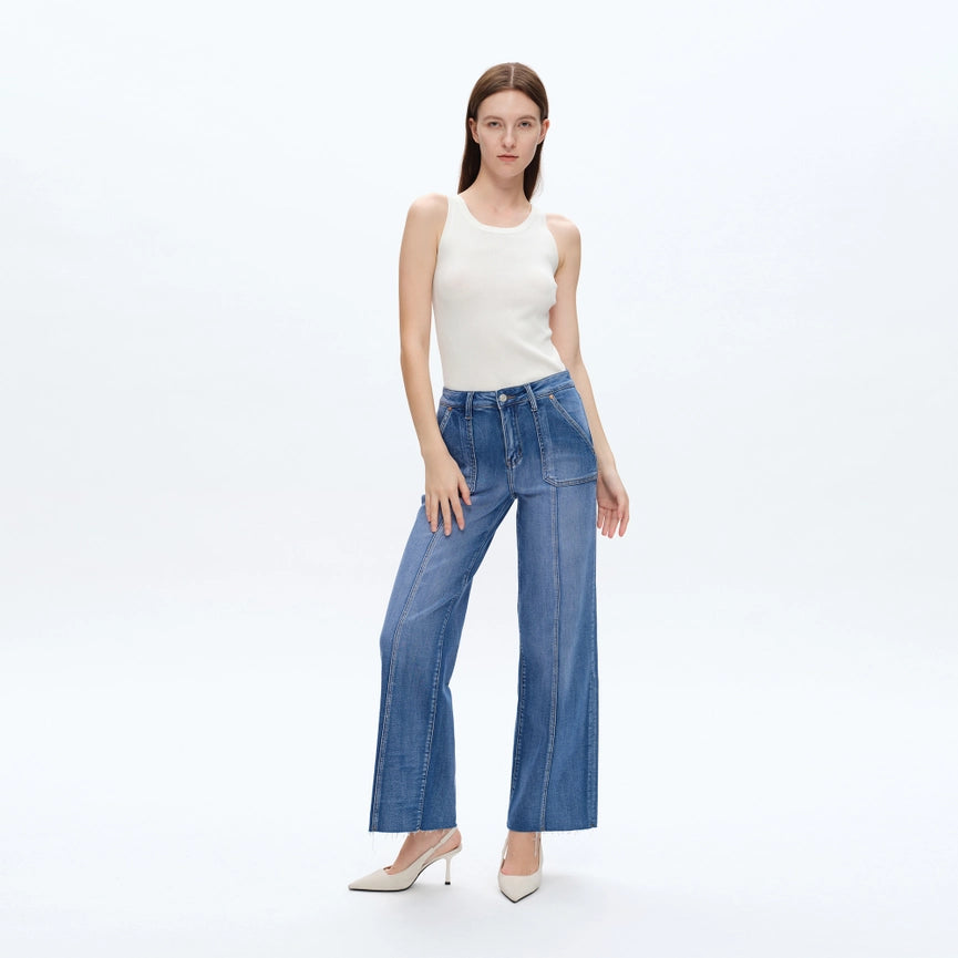 High Rise Relaxed Straight Jeans with Raw Hem BLUELOVER-Jeans-BAYEAS-14W-BLUELOVER-Urbanheer