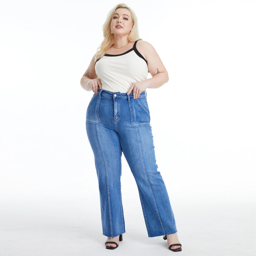 High Rise Relaxed Straight Jeans with Raw Hem BLUELOVER-Jeans-BAYEAS-14W-BLUELOVER-Urbanheer