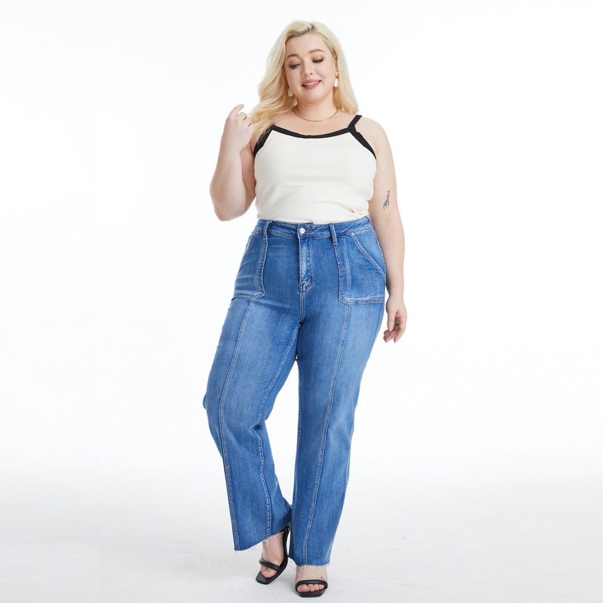 High Rise Relaxed Straight Jeans with Raw Hem BLUELOVER-Jeans-BAYEAS-14W-BLUELOVER-Urbanheer