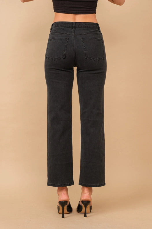 High Rise Rhinestone Suds At Front Denim Jeans Black-Jeans-Blue B-S-BLACK-Urbanheer