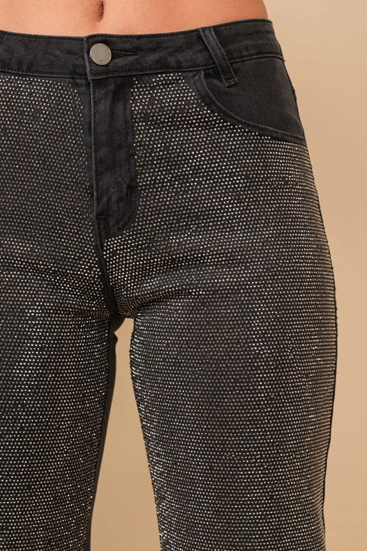 High Rise Rhinestone Suds At Front Denim Jeans Black-Jeans-Blue B-S-BLACK-Urbanheer