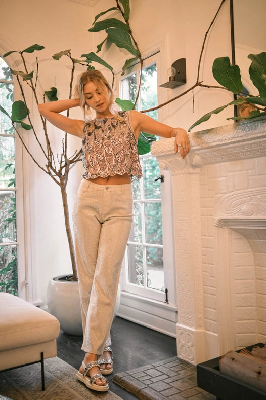 High Rise Rhinestone Suds At Front Denim Jeans Ivory-Jeans-Blue B-S-IVORY-Urbanheer