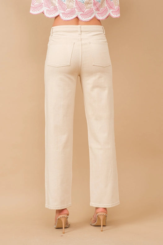 High Rise Rhinestone Suds At Front Denim Jeans Ivory