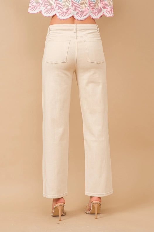 High Rise Rhinestone Suds At Front Denim Jeans Ivory-Jeans-Blue B-S-IVORY-Urbanheer