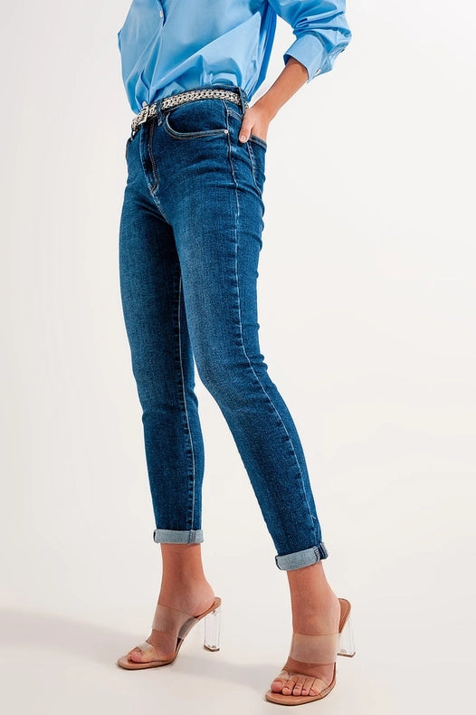 High Rise Skinny Jeans In Darkwash-Jeans-Q2-XS-Blue-Urbanheer