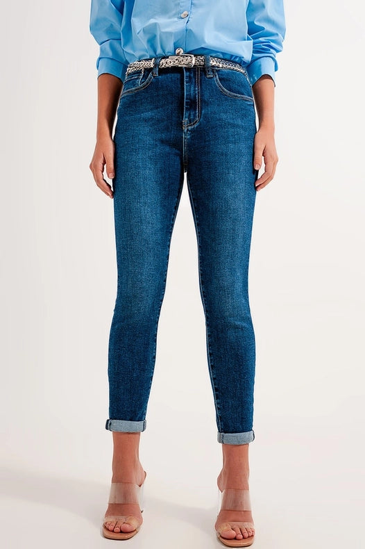 High Rise Skinny Jeans In Darkwash-Jeans-Q2-XS-Blue-Urbanheer