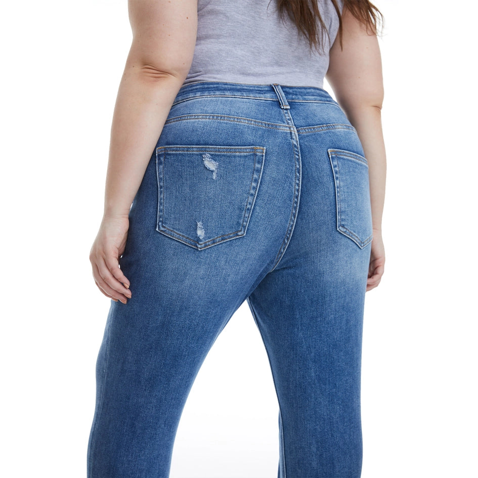 High Rise Skinny Jeans with Raw Hem MEDIUM BLUE-Jeans-BAYEAS-18W-MEDIUM BLUE-Urbanheer