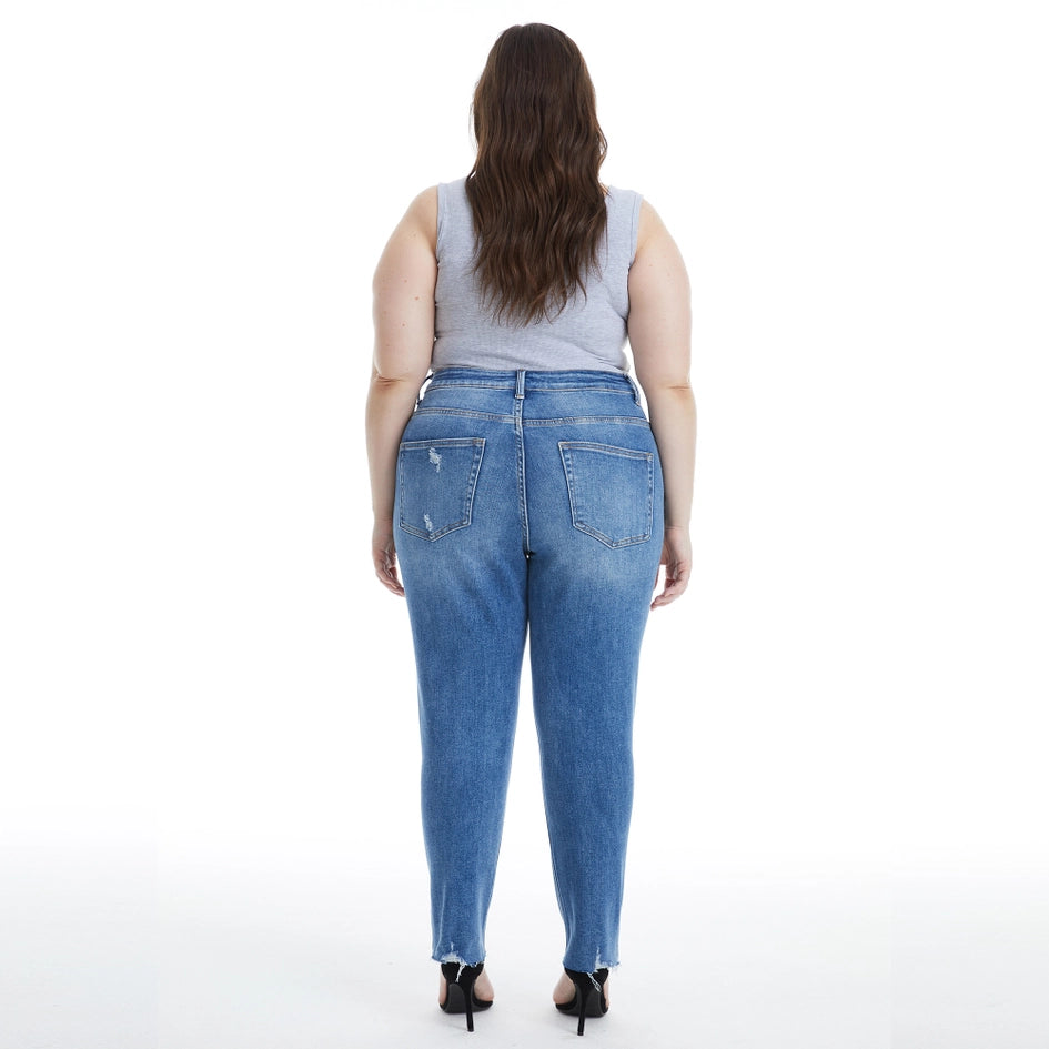 High Rise Skinny Jeans with Raw Hem MEDIUM BLUE-Jeans-BAYEAS-18W-MEDIUM BLUE-Urbanheer