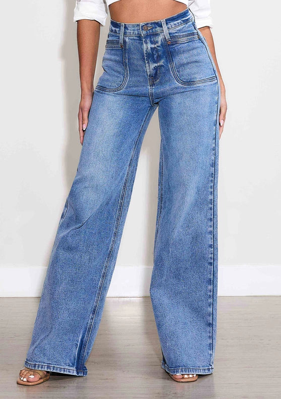 High-Rise Square Pocket Wide Leg Jeans