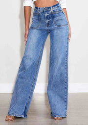 High-Rise Square Pocket Wide Leg Jeans-Jeans-Vibrant M.i.U-1-Medium Stone-Urbanheer