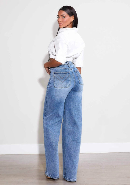 High-Rise Square Pocket Wide Leg Jeans-Jeans-Vibrant M.i.U-1-Medium Stone-Urbanheer